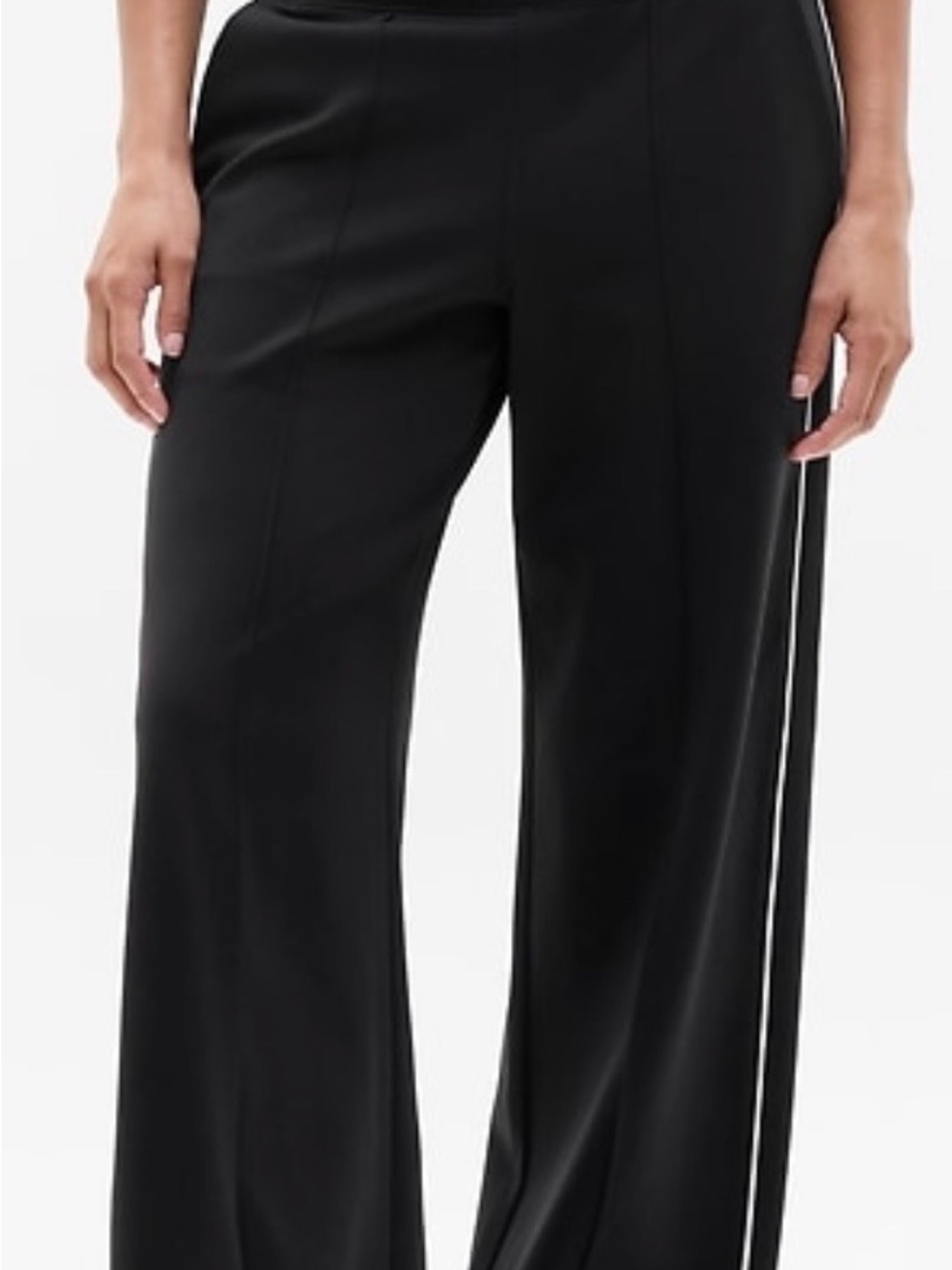 Athleta Black Wide-Leg Track Pants with White Side Stripe